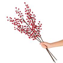 Galho Azevinho Cereja Artificial Para Natal Decoração Kit 3