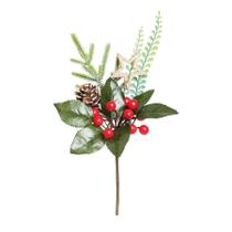 Galho Curto Folhas Frutas Pinha e Estrela 25cm - 01 unidade - Cromus Natal - Rizzo