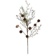 Galho Decor Natal Folhagens Berries Branco e Pinhas Rústico 62cm - Magizi - Yangzi