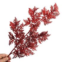 Galho Decorativo Artificial Vermelho Glitter 85cm com Folhas de Silicone Vermelho Galho Decorativo Artificial Vermelho Glitter 85cm com Folhas de Silicone Vermelho