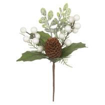 Galho Decorativo Natal Pick Berry Branco Com Pinha