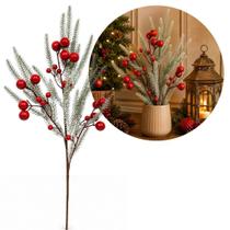 Galho Decorativo Natalino Pinheiro Nevado com Azevinhos Vermelhos Luxo 65cm - Mundial Casa Galho Decorativo Natalino Pinheiro Nevado com Azevinhos Vermelhos Luxo 65cm - Mundial Casa