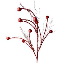 Galho Decorativo Vermelho, Bolas E Glitter Tok Da Casa-Pç