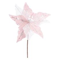 Galho Flor Decorativa Rosa Média C/ Cabo 20cm Natal Cromus