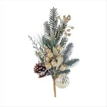 Galho folhagens bola dourado nevado enfeite natalino 40cm - TOK