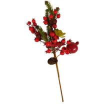 Galho Natal 42cm Frutas Silvestres Romão Ramos Verdes e Pinha Natural