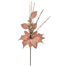 Galho Natal Flor Bico de Papagaio Veludo Rosa Texturizado Luxo 30cm - Magizi - Yangzi