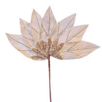 Galho Natalino Estilo Leque Folhas Com Glitter 50Cm - Magizi