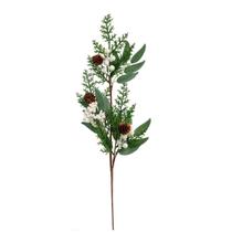 Galho Natalino Folhagens, Pinhas e Berries Branco Nevado 65cm - Magizi - Yangzi