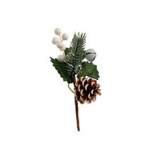 Galho Natalino Pick Folhagens Pinha, Guizo e Berries Branco Nevado 21cm - Magizi - Yangzi