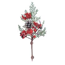 Galho pick natalino com frutas berries e pinha 30cm - Cromus