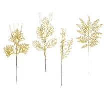 Galhos de Natal Dourado Gliter Folhas Enfeite Pick c/12 Galhos de Natal Dourado Gliter Folhas Enfeite Pick c/12