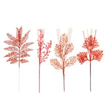 Galhos de Natal Vermelho Gliter Folhas Enfeite Pick c/12