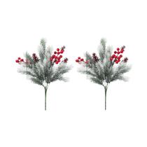 Galhos De Pinheiro Com Frutas De Holly E Cones De Pinheiro 2PCS Flores Artificiais Decoração De Mesa