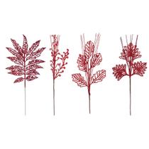 Galhos Decoração Natalina com Gliter folhagem 30 cm 12un - Magizi