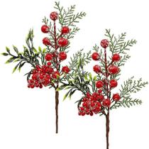 Galhos Pick Berry Vermelho Decoração De Natal 25cm Kit 8pçs