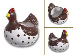 GALINHA ANGOLA PORTA OVOS CERÂMICA ENFEITE DE MESA FRUTEIRA Cor:MARROM