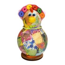 Galinha Decorativa em Cabaça com Bobs e Lenço de Tecido 13 a 15cm
