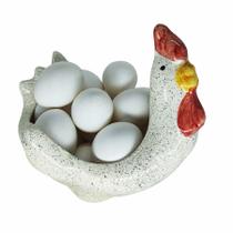 Galinha Porta Ovo Cerâmica Esmaltada Pintada à Mão Artesanal 18 Ovos Decoração Mesa Cozinha