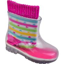 Galocha Bota Coturno Transparente + Meia Colorida Listrada LueLua Nº 17 ao 24 Galocha Bota Coturno Transparente + Meia Colorida Listrada LueLua Nº 17 ao 24