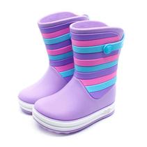 Galocha Bota Infantil Plugt Menina Listras Coloridas Colors Lilás Antiderrapante Super Leve