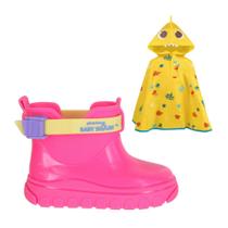 Galocha Infantil Baby Shark Com Capa De Chuva Grendene Rosa