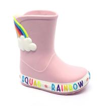 Galocha Infantil Feminina Plugt Rosa com Glitter Nuvem e ArcoÍris Leve Confortável Impermeável Calce Fácil