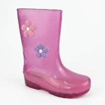 Galocha Infantil LueLua Rosa Glitter Flores Coloridas Bota Impermeável Confortável Antiderrapante Galocha Infantil LueLua Rosa Glitter Flores Coloridas Bota Impermeável Confortável Antiderrapante