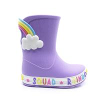 Galocha Infantil Plugt Menina Nuvem e ArcoÍris Glitter Lilás Impermeável, Leve e Confortável Loja Plugt