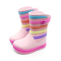 Galocha Infantil Plugt Menina Rosa Listrada Bota Impermeável Colorida Super Leve e Confortável