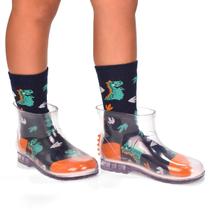 Galocha Masculina Transparente Bota Infantil Com Meia Dinossauro