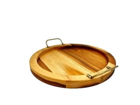 Gamela Bandeja Redonda para Servir 26x26cm Com Alças em Teca Gamela Bandeja Redonda para Servir 26x26cm Com Alças em Teca