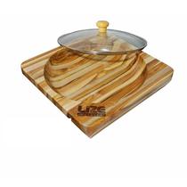 Gamela de Madeira C/ Tampa de Vidro P 27 X 27 X 16 - Lize