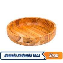 Gamela Grande Redonda Churrasco Bandeja Teca Rústica 31cm - Stolf