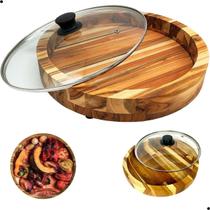 Gamela Madeira Churrasco Florida Com Tampa Vidro Porções 30cm