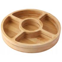 Gamela Petisqueira Redonda Bandeja de Bambu com 5 Divisórias 24cm