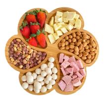 Gamela Petisqueira Tábua Petisco Tipo Bambu MDF FLOWER 29cm Petisqueira com 7 Divisórias para Frios Churrasco