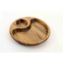 Gamela redonda em madeira teca com repartição 26 cm
