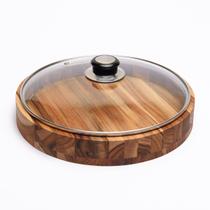 Gamela Tampa de Vidro 28cm Madeira Teca Redonda Monte Novo Gamela Tampa de Vidro 28cm Madeira Teca Redonda Monte Novo