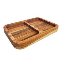 Gamela teca retangular grande com 2 divisoes 44x28x2cm grilazer tc52
