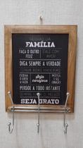 Gancheira Moldura com Placa Regras da Família 3 Ganchos 32x23cm