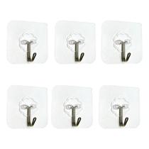 Gancho adesivo de parede transparente 6 unidades 6x6cm, suporta até 3kg, sem furar, à prova d'água