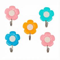 Gancho Adesivo Flores 5,5cm Kit c/ 5 Peças Plástico Decorativo e Prático Gancho Adesivo Flores 5,5cm Kit c/ 5 Peças Plástico Decorativo e Prático