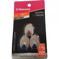 Gancho Adesivo Primafer Branco Inox 0,7 1Kg 3 Pecas Pequeno Pr2591