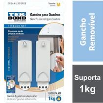 Gancho Adesivo Removível Branco para Fixação de Quadro Branco 7,5x2,7cm C/ 2. Capacidade 1Kg