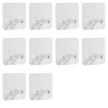 Gancho adesivo transparente de parede kit com 10 unidades 5,9x5,9cm, suporta até 1kg, organizador de cabos e plugues