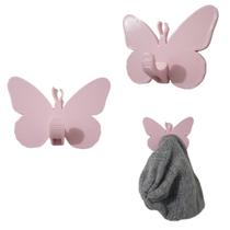 Gancho de Parede Borboleta Rosa (kit com 3 unidades)