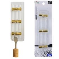 Gancho de Parede Transparente com 3 Suportes Dourados Autoadesivo