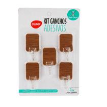 Gancho de Plástico 5 Pçs 6cm Adesivo Madeira - Tudo em Caixa