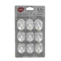 Gancho de Plástico 9 Pçs 3,5cm Adesivo Oval Branco